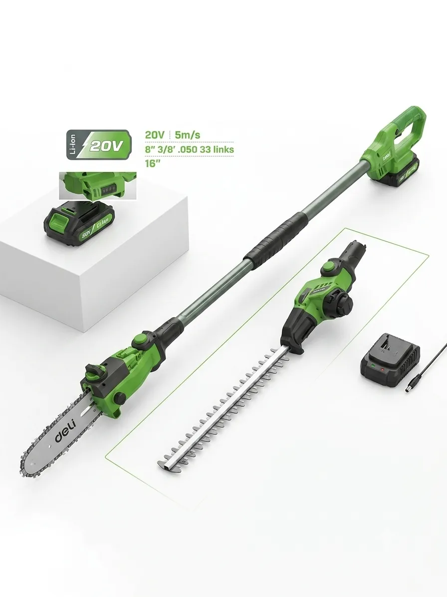 20V Brushless Motor Cordless Pole Hedge Trimmer & ChainSaw 2M - مقص تشحيل سياج مع منشار جنزير لاسلكي بمحرك براشلس