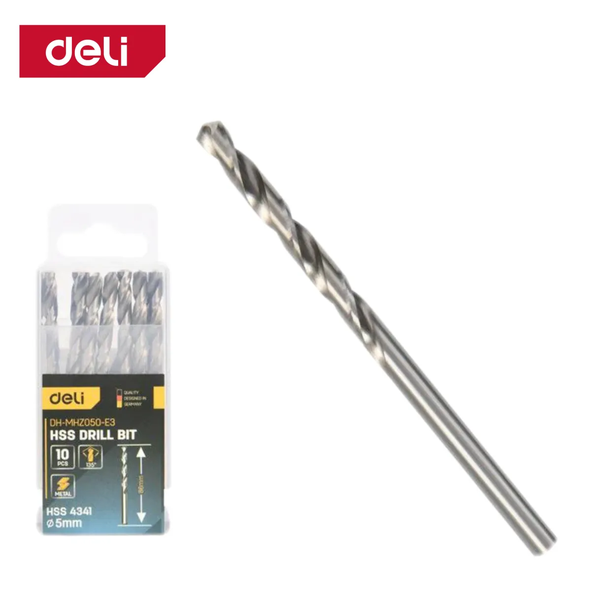 Deli 4341 Hss Drill Bit 5mmx90mm (10pcs) - HSS 4341 ريشة حديد