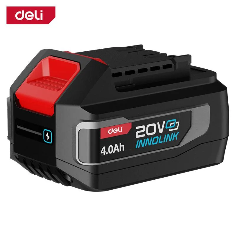 Deli 20V Lithium-ion Battery Red Series (4.0Ah) - بطارية ليثيوم فدار كبيرة مع مؤشر تعبئة