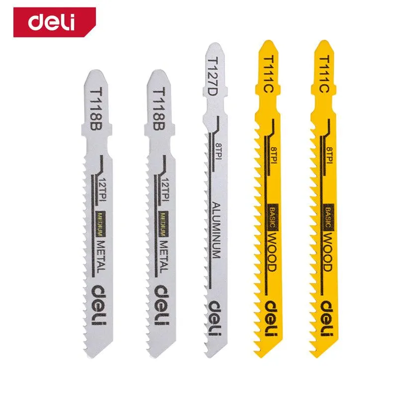 Deli 5Pcs Jig Saw Blade Set (Wood + Metal) - مجموعة 5قطع من شفرات منشارخراقه (خشب ومعادن)