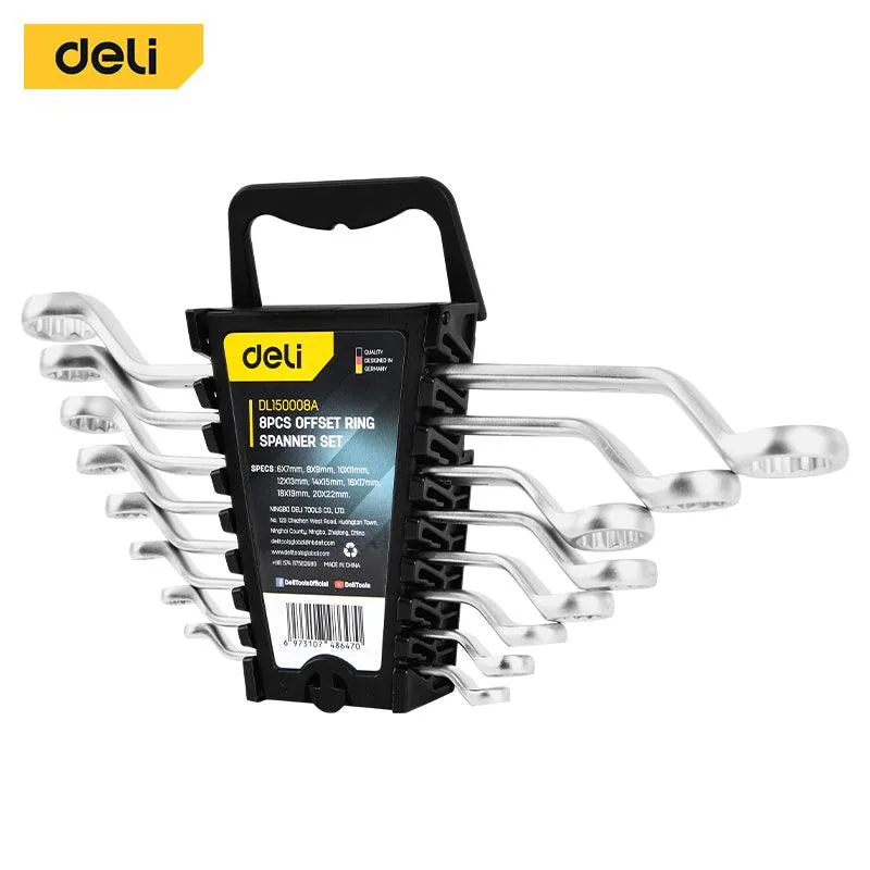 Deli 8Pcs Offset Ring Spanner Set - طقم مسنن من الجهتين