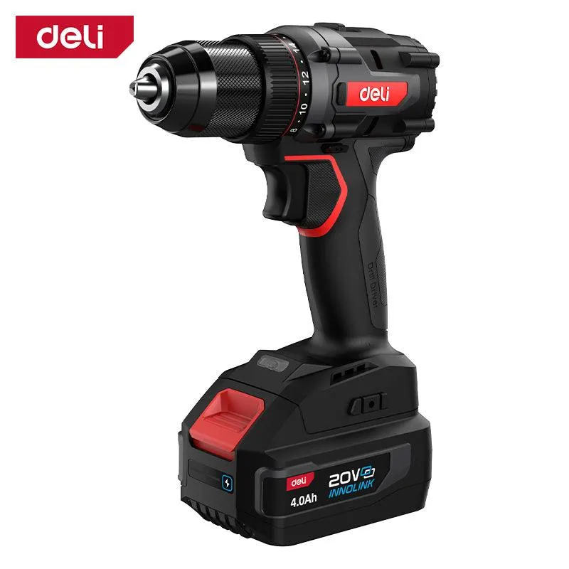 Deli Tools 20V Brushless Impact Drill Red Series 50N.m 4.0Ah (1) - مقدح بطاريتين ليثيوم شنطة صناعي