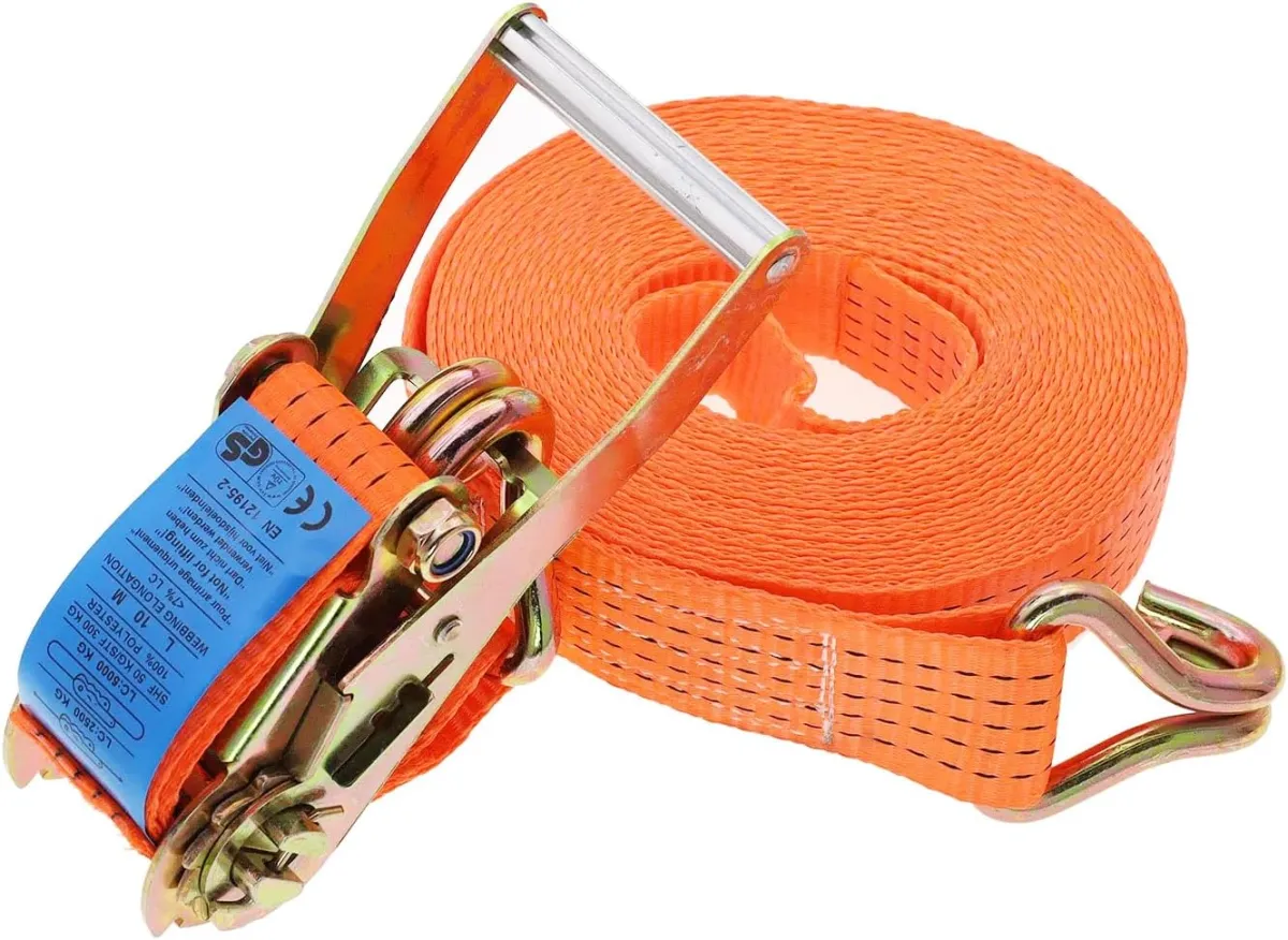Ratchet Tie Down Strap with Double J-Hooks - 4Ton Load - 2"x10m - حزام شدّ وتثبيت مع راتشيت