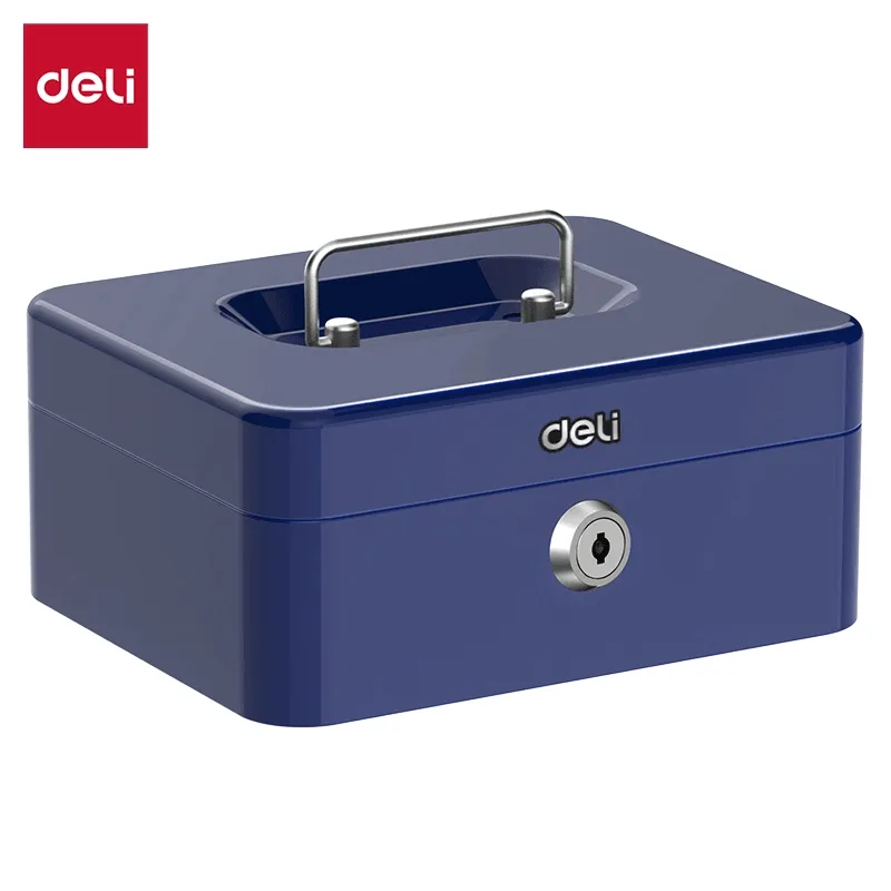 Deli Durable Stainless Steel Cash Box 20×16×9 cm (Navy) - صندوق نقدي