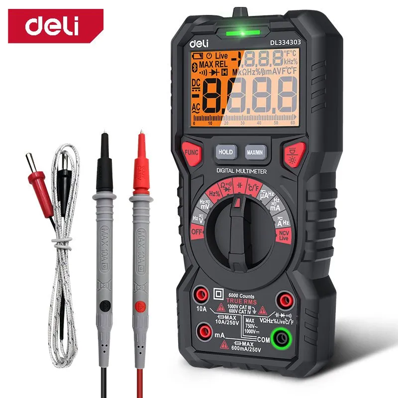 Deli Digital Multimeter (3 5/6 CAT IV 600V) (6K Display) - ساعة فحص