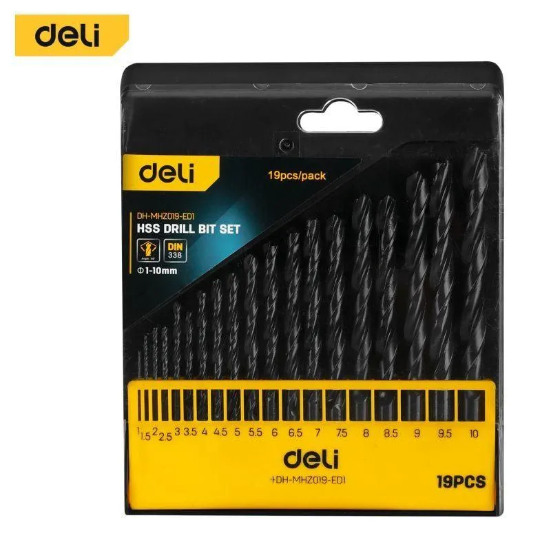 Deli 19pcs HSS Drill Bit Set - مجموعة 19 قطعة من ريش الحفر HSS