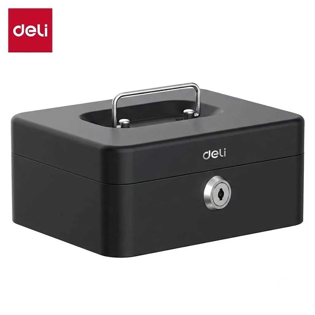 Deli Durable Stainless Steel Cash Box 20×16×9 cm (Black) - صندوق نقدي