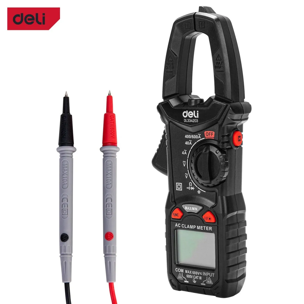 Deli Clamp-On Digital Multimeter (CAT III 600V) (Red Series) - كلامبميتر ديجيتال