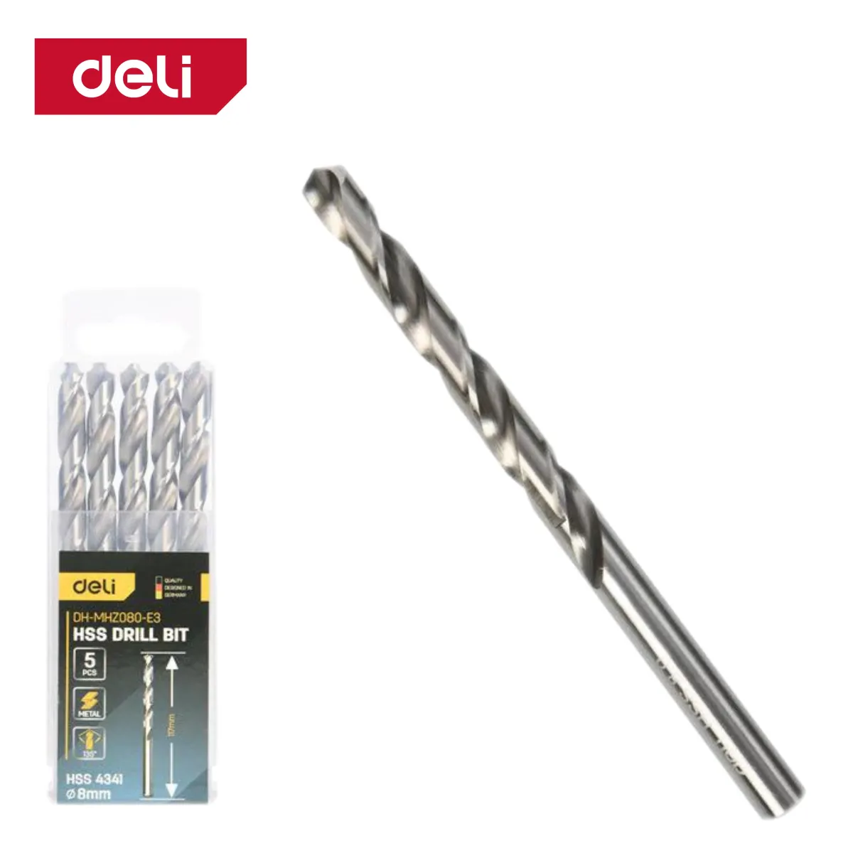Deli 4341 Hss Drill Bit 8mmx120mm (5pcs) - HSS 4341 ريشة حديد