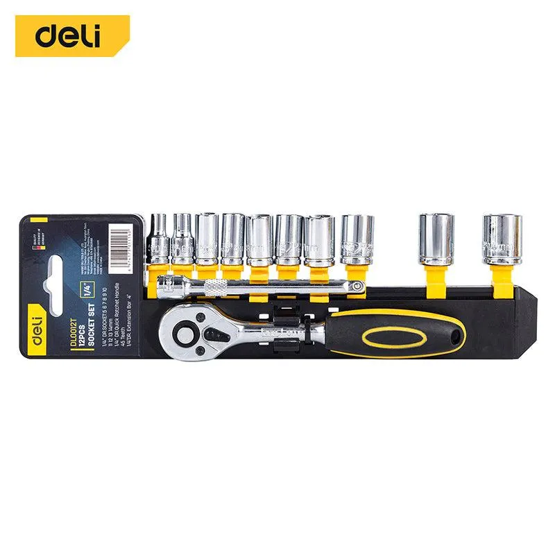 Deli 1/4" 12Pcs Socket Set - 12 Pcs طقم 1/4" طربوش طقطاق