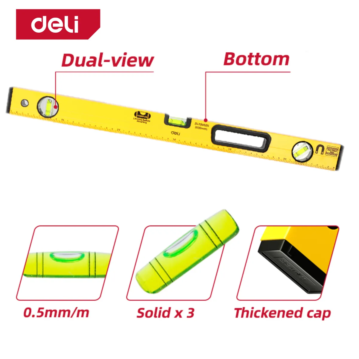 Deli Heavy Duty Magnetic Spirit Level (600mm) - زيبق صناعي مغنطيس