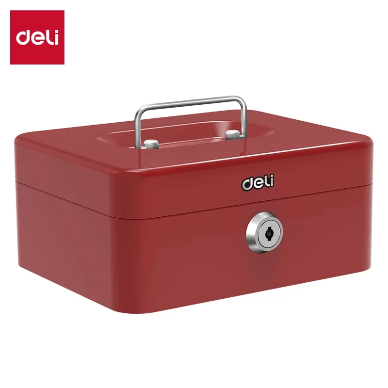 Deli Durable Stainless Steel Cash Box 20×16×9 cm (Red) - صندوق نقدي