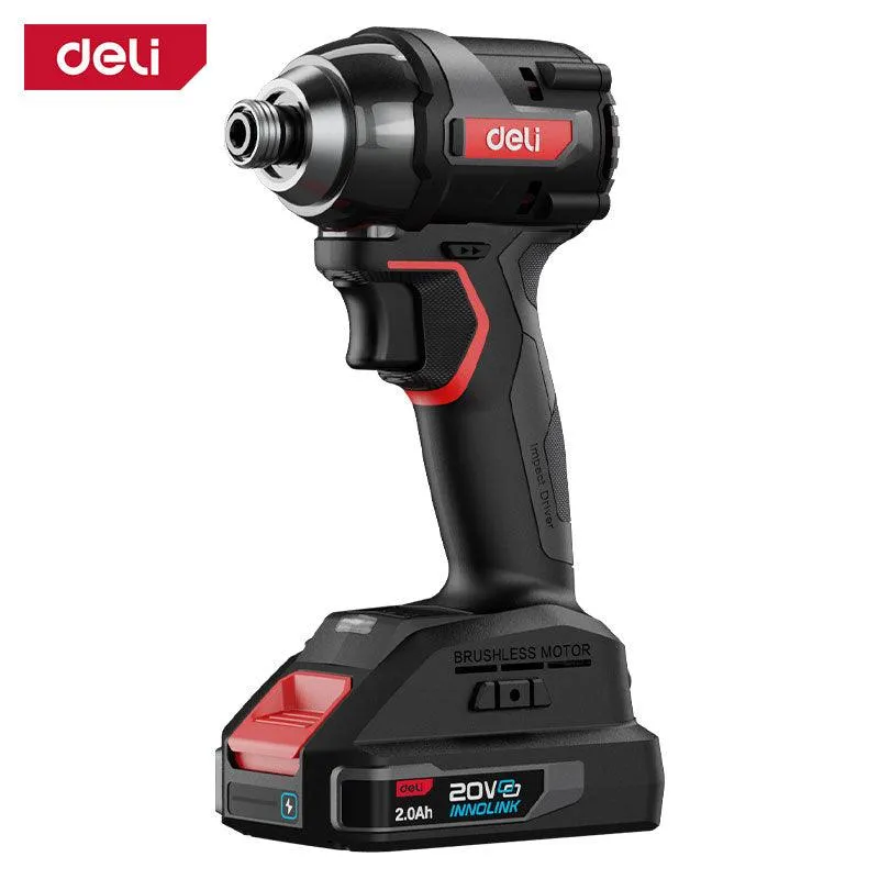 Deli 20V Brushless Motor Lithium-ion Impact Driver 2.0Ah (2) Red Series - مقدح شد براغي تورك