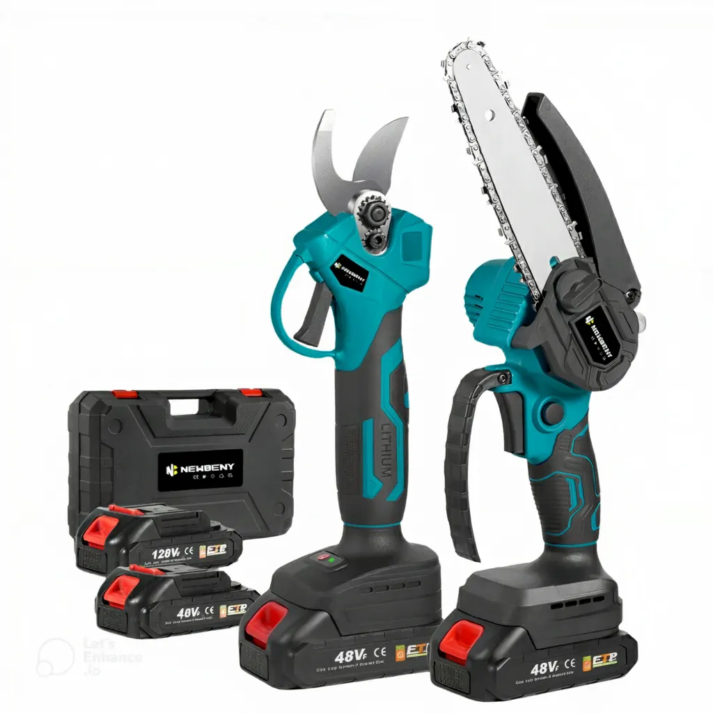 21V Cordless 6" Chainsaw & 25mm Pruning Shears 2Pcs Set With 2 Batts - طقم منشار جنزيري لاسلكي ٢١ فولت ٦ إنش مع مقص تقليم ٢٥ ملم – قطعتين