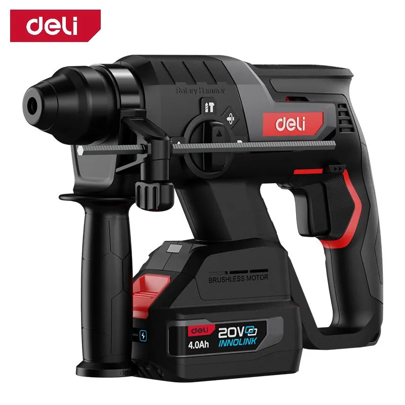 Deli 20V Brushless SDS Rotary Hammer - Red Series, 4.0Ah Battery (2) - كومبرسور برم وتكسير عالبطارية