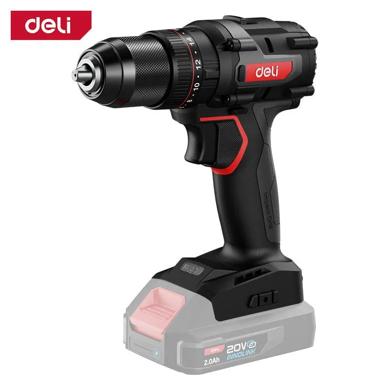 Deli Tools 20V Brushless Impact Drill - Red Series - 50N.m - Tool Only - مقدح بطاريتين ليثيوم شنطة صناعي