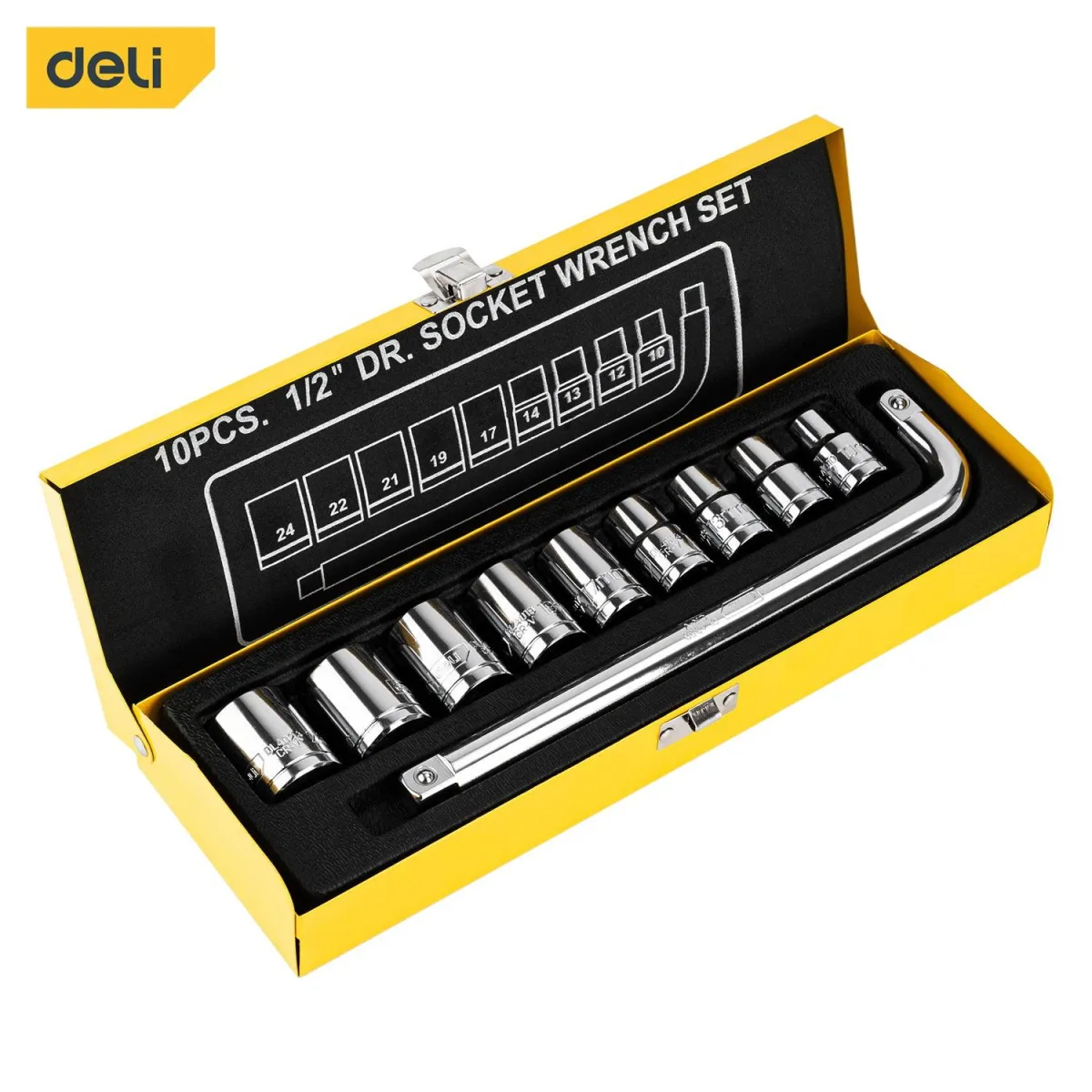 Deli 1/2" 10Pcs Socket Set - 10Pcs طقم 1/4" طربوش طقطاق
