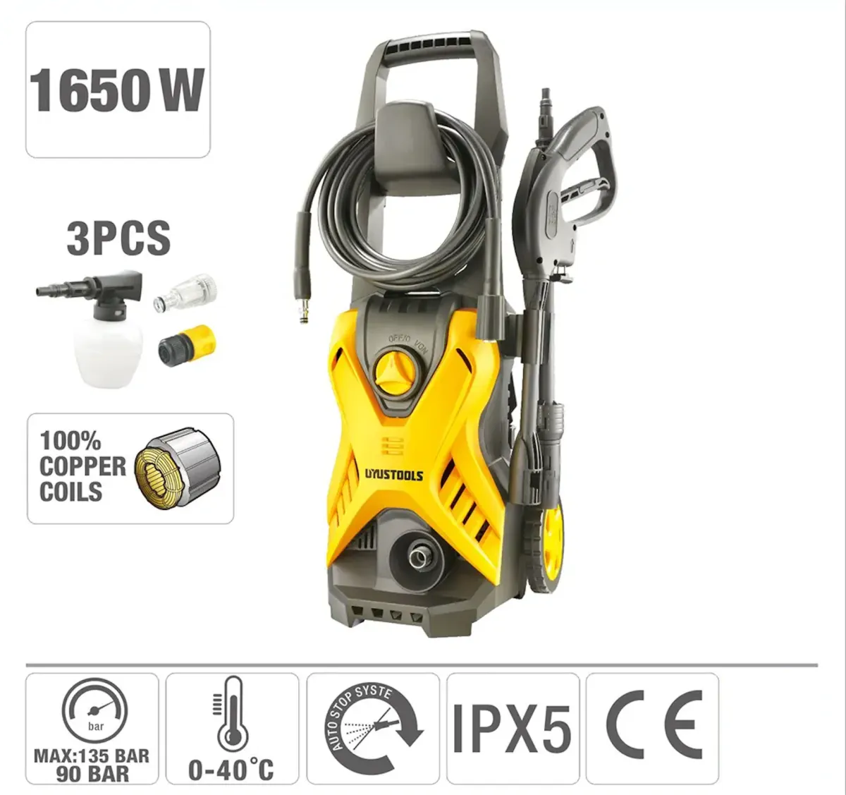 1650W - 135Bar High Pressure Washer - مضخة غسيل