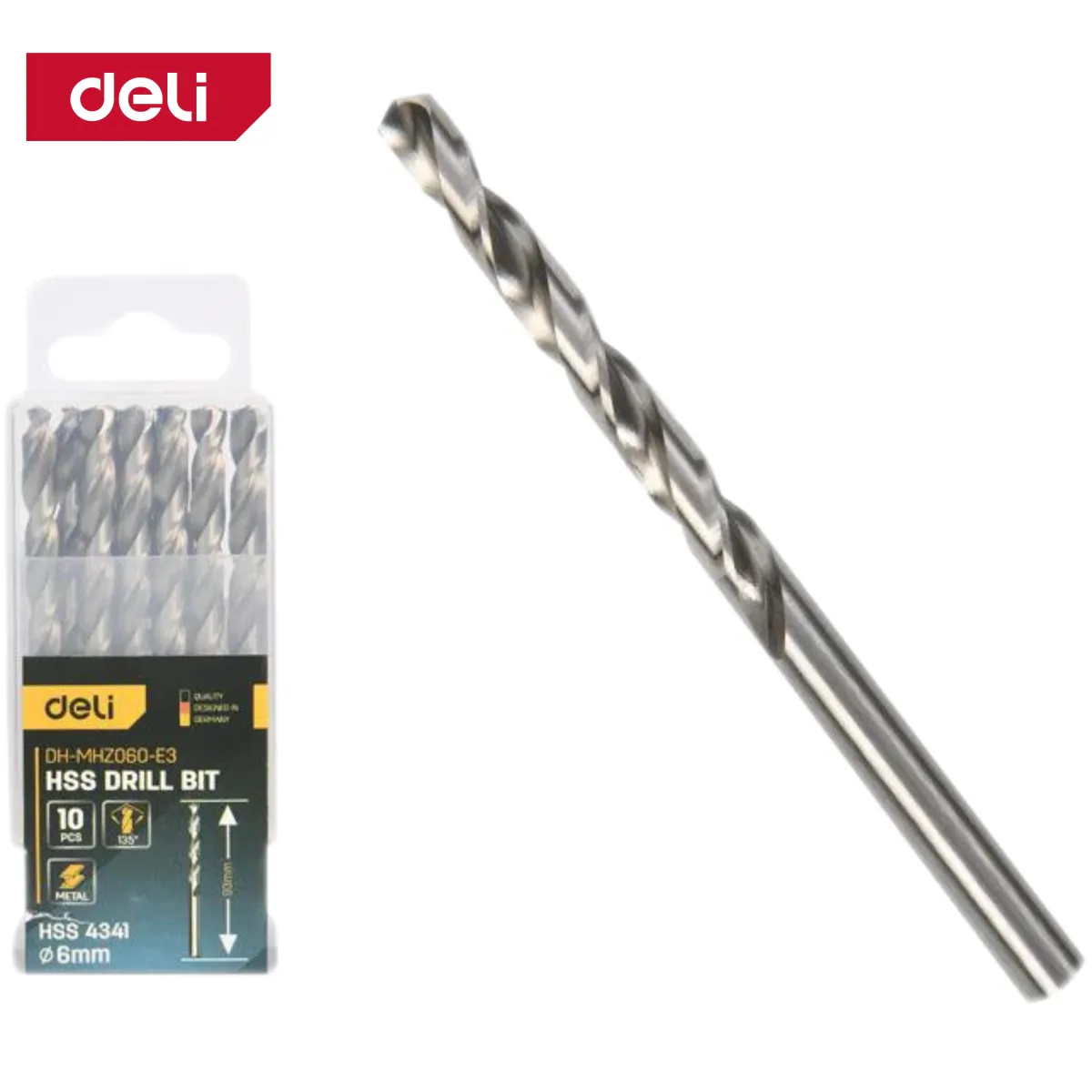 Deli 4341 Hss Drill Bit 6mmx100mm (10pcs) - HSS 4341 ريشة حديد