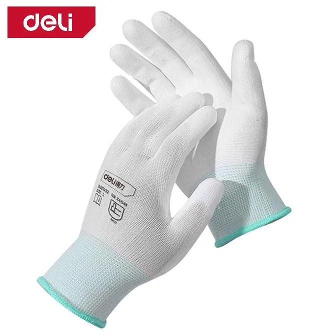 Deli Nylon Pu Coating Gloves (12 Pairs) - قفازات بطبقة بوليستر PU