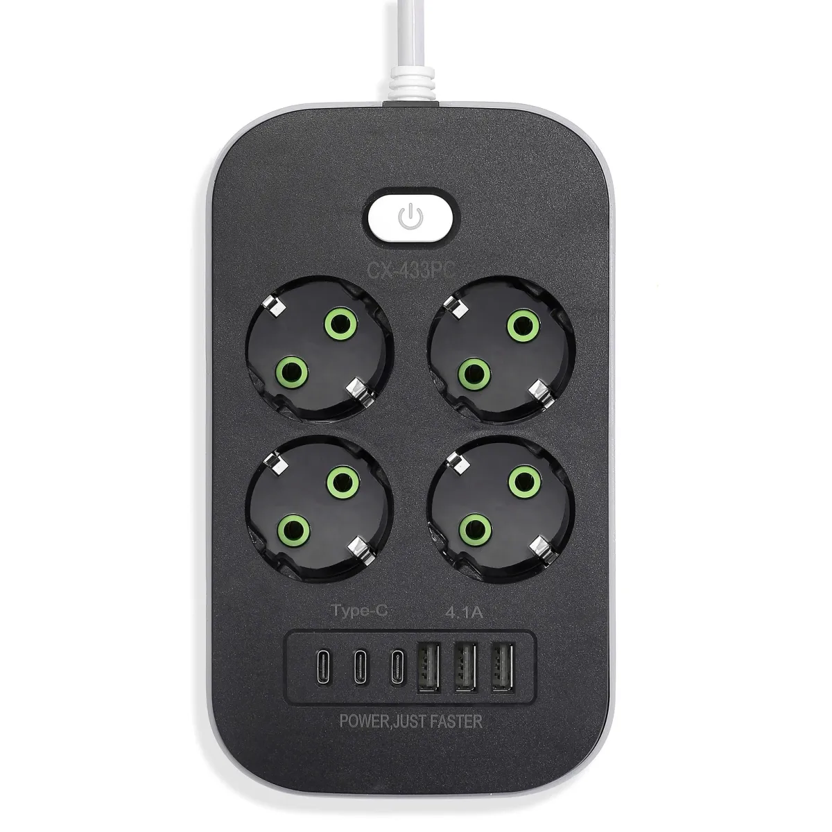 CX-443PC EU Plug Power Strip Outlets 4 Power Socket Extension Cord Electrical Adapter Network Filter With USB Type C PD Fast Charging