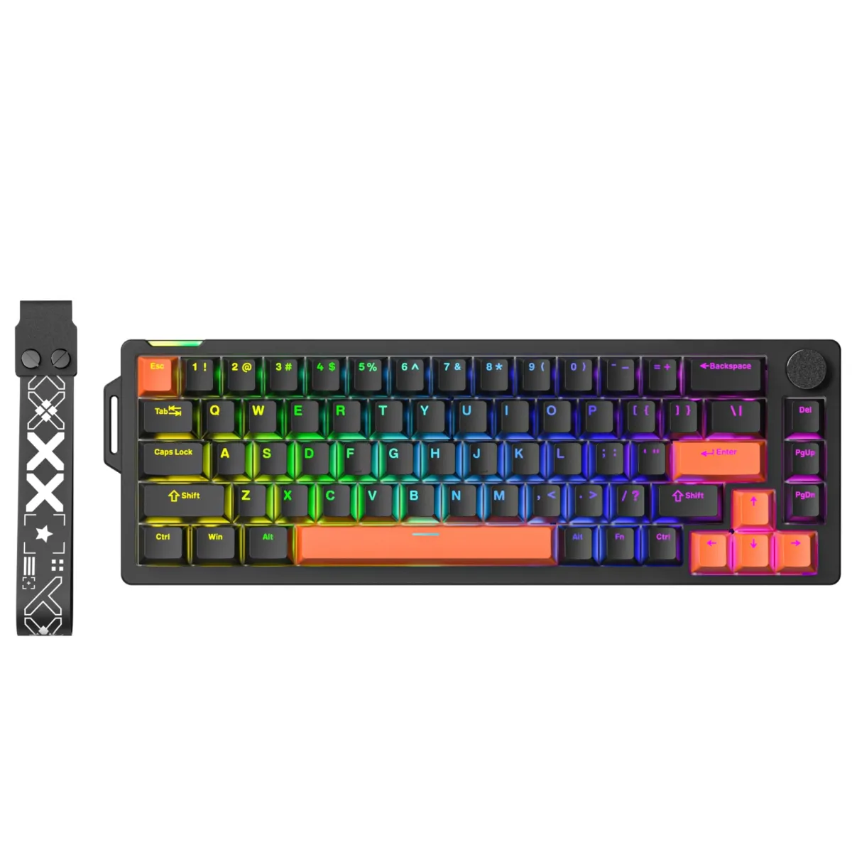 FURYCUBE V68 Mechanical Gaming Keyboard Flowing White Switch - Black with Orange Keycaps
