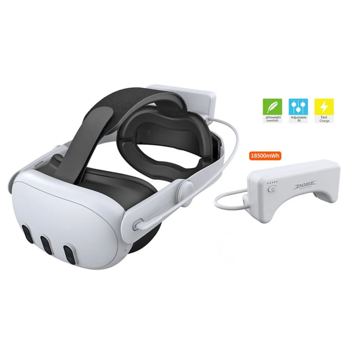 Dobe Adjustable Head Strap & Rechargeable Battery 18500mWh for Meta Quest 3 / Meta Quest 3S TY-3878