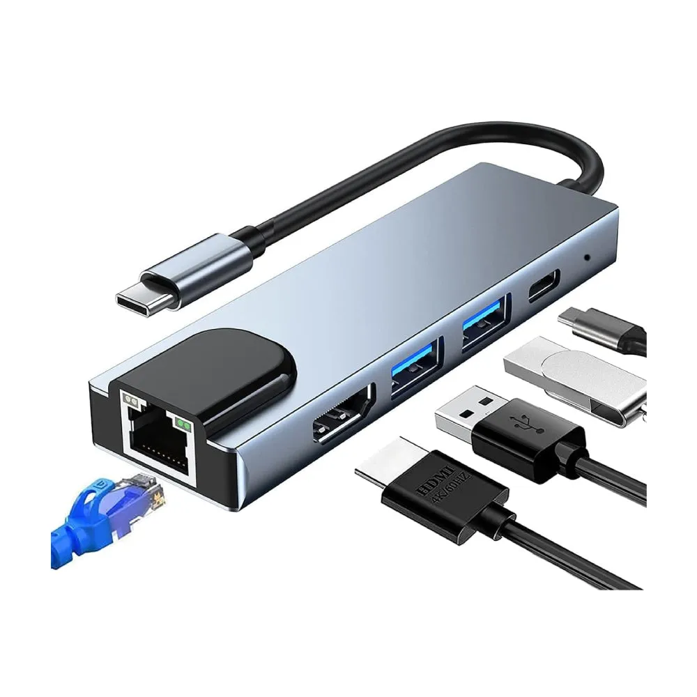 Type-C to HCTV 5 in 1 LAN + Type C + USB3.0 + HDTV