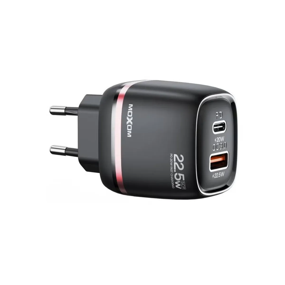 MOXOM PD Dual-Ports Fast Charger with PD Support - Black