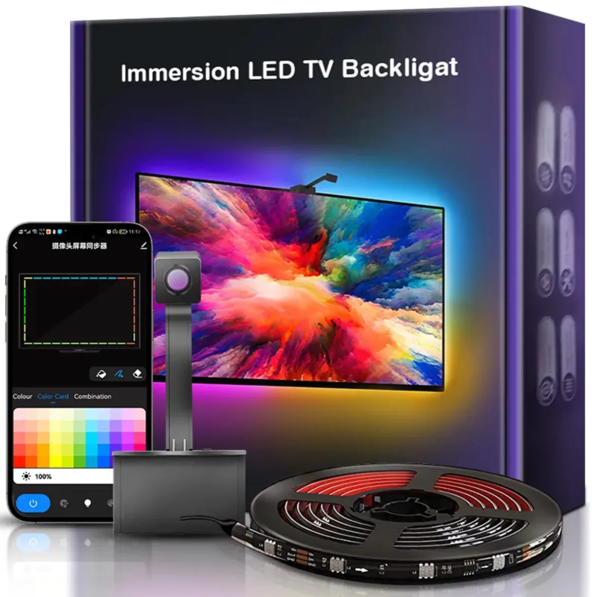 Tuya RGBIC TV Backlight Strip Color Sync Lens Version for 55"-65" TVs