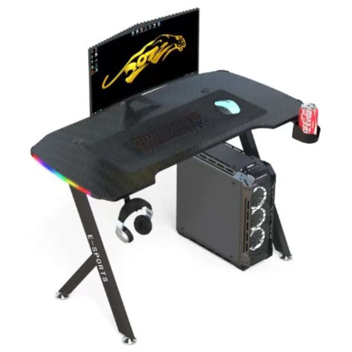 KY RGB Gaming Desk with Led Lights, Headset Holder & Cup Holder - 140cm