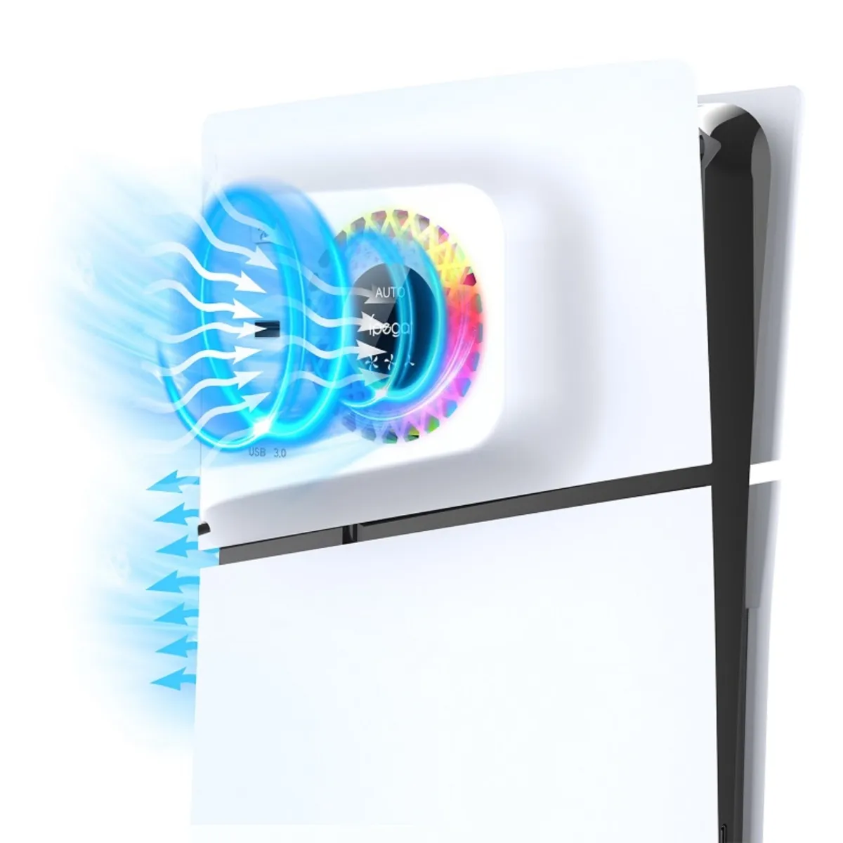 PG-P5S019 RGB Cooling Fan with 2 USB Ports for PS5 Slim - Auto-Sensing Cooler