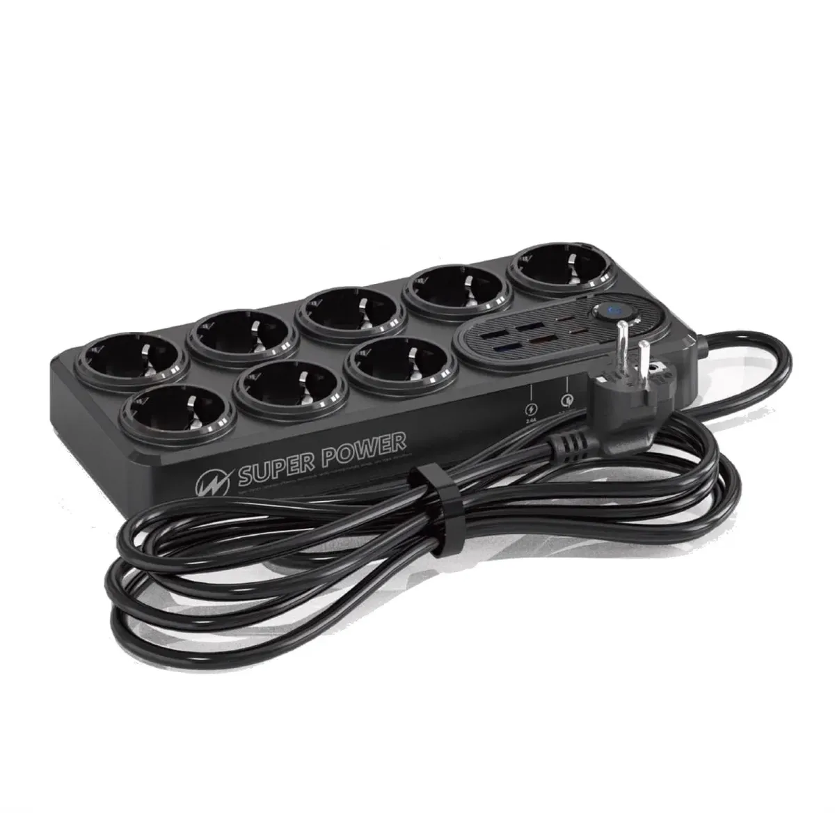 Moxom 14-in-1 High-Duty Power Strip – Multi-Socket Extension with USB Charging & Safety Protection - Black