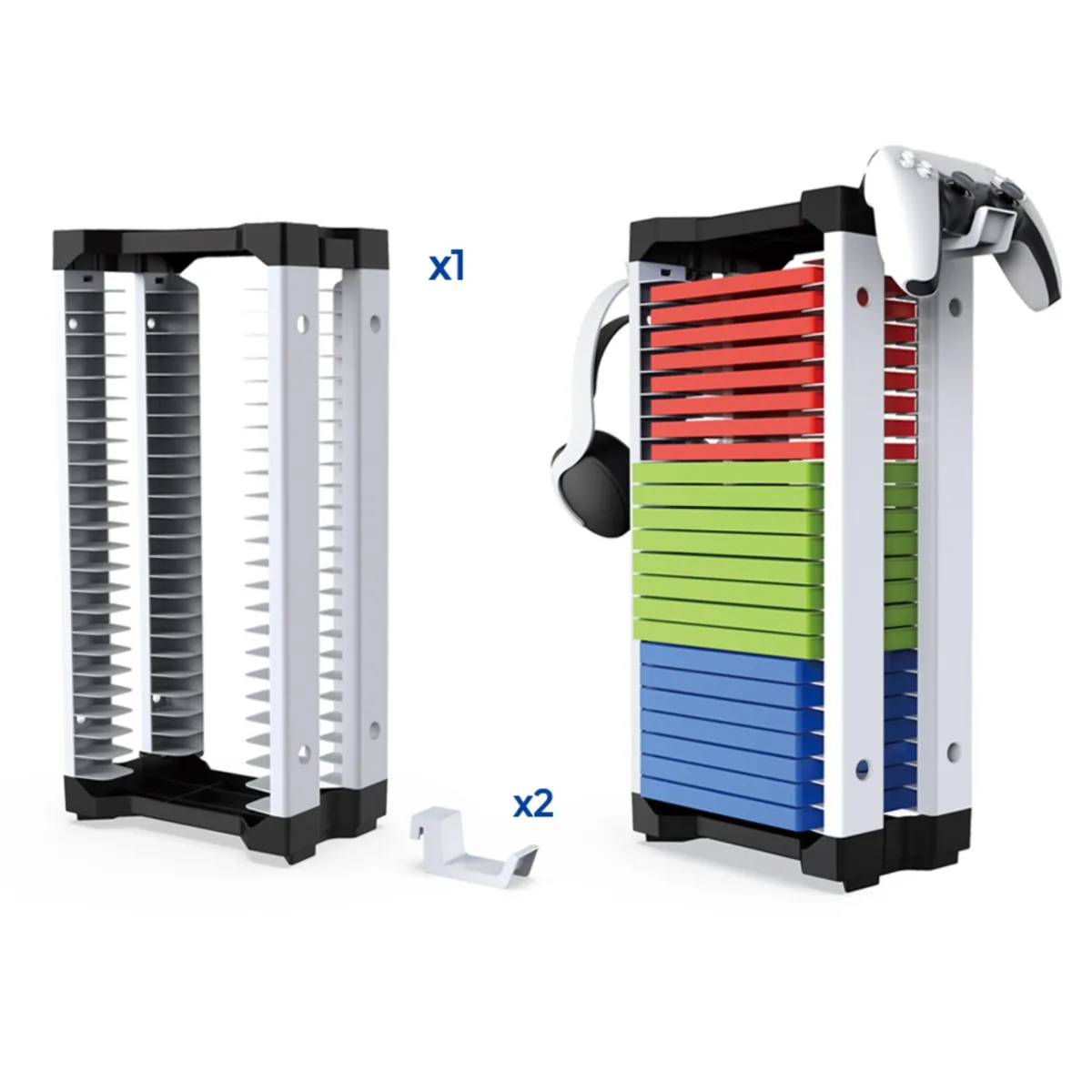 Dobe Game Disc Storage Stand For pS5, PS4, Xbox & Nintendo Games with Hanging Hook - Black/White