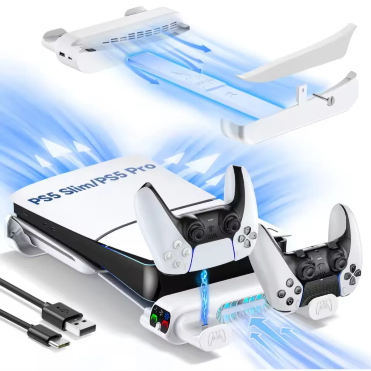 Horizontal Cooling Stand and Charging Station for PS5 Pro, & PS5 Slim Disc/Digital Edition