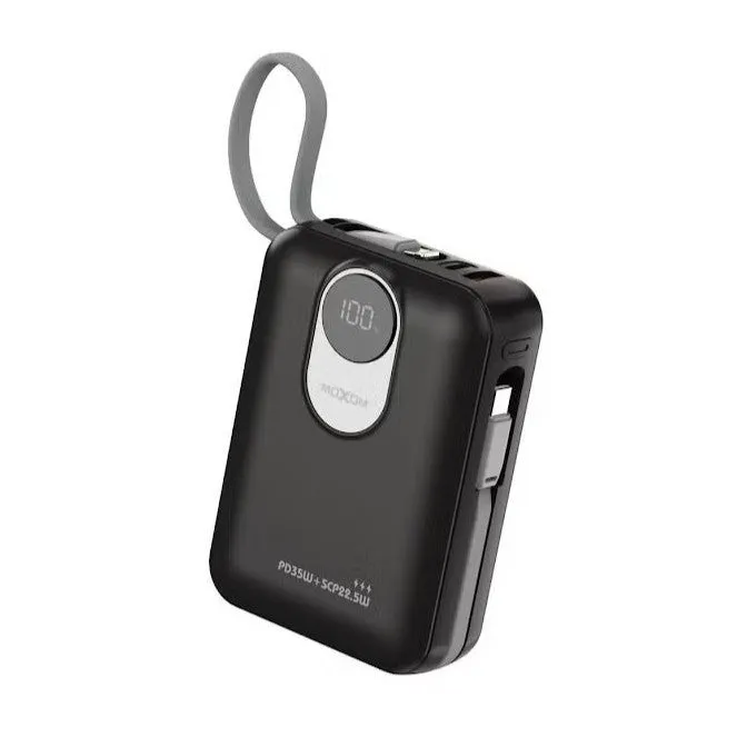 MOXOM 20000mAh PD35W SCP22.5W Power Bank With Type-C and Lightning Cables - Black