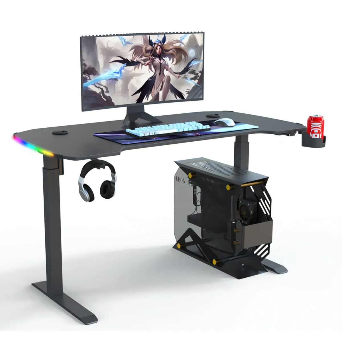 YY Ergonomic Manual  Height Adjustable RGB Gaming Sit-Stand Desk