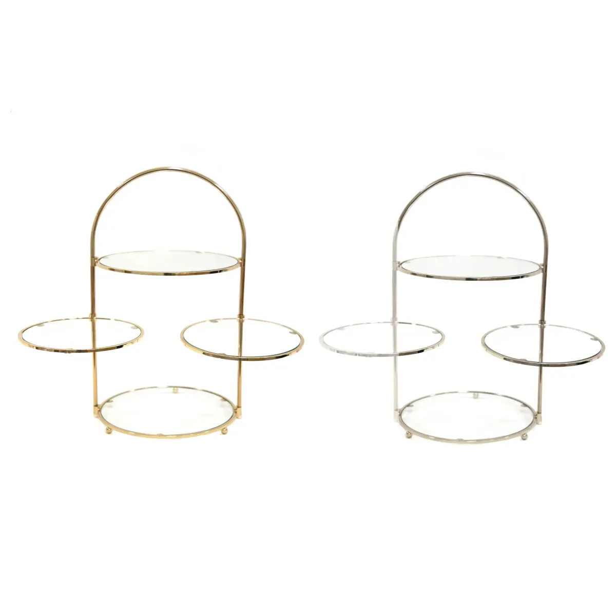 Four Round Two Movable Tiers Gold Catering Stand