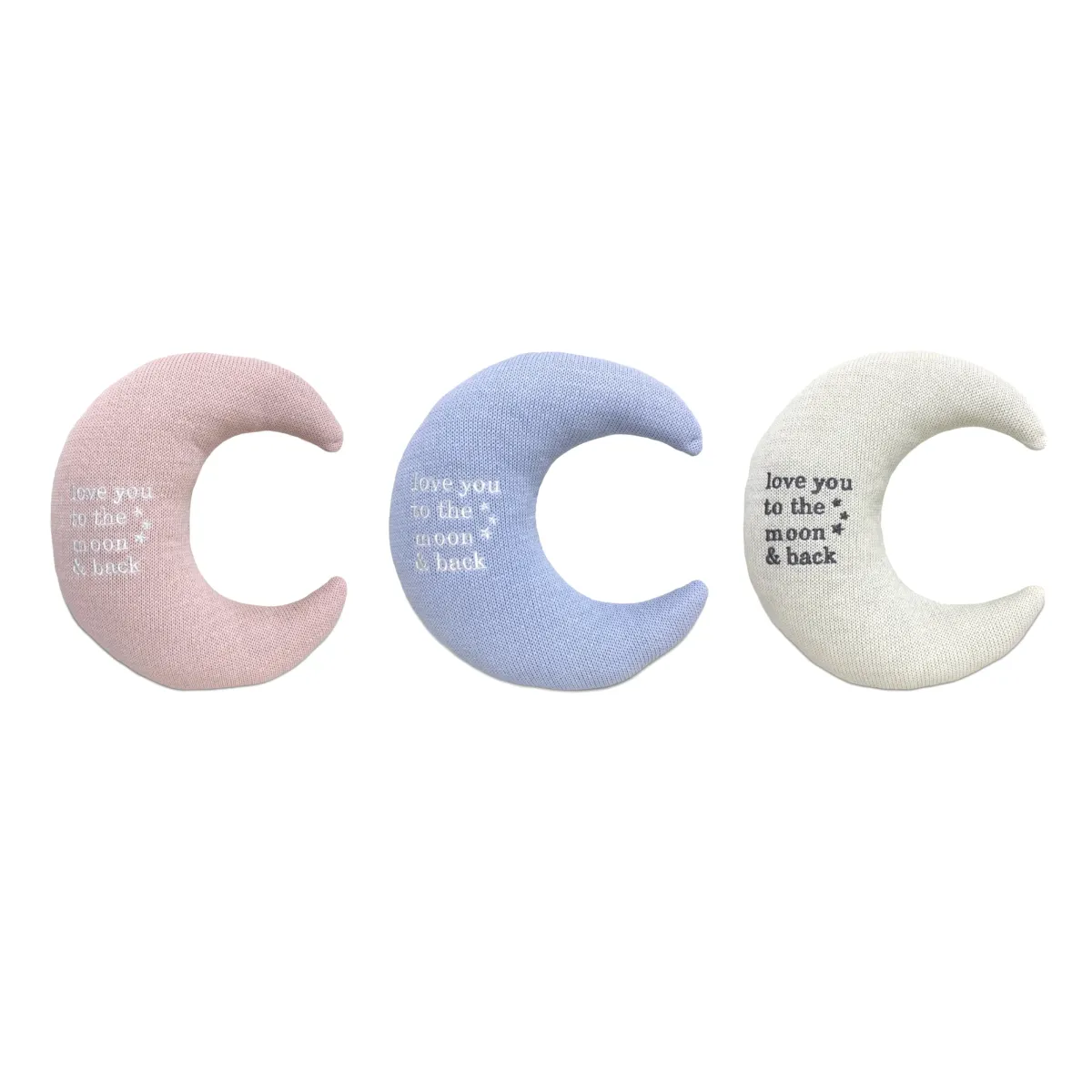“Love You To The Moon & Back” White Knit Moon Plush Toy