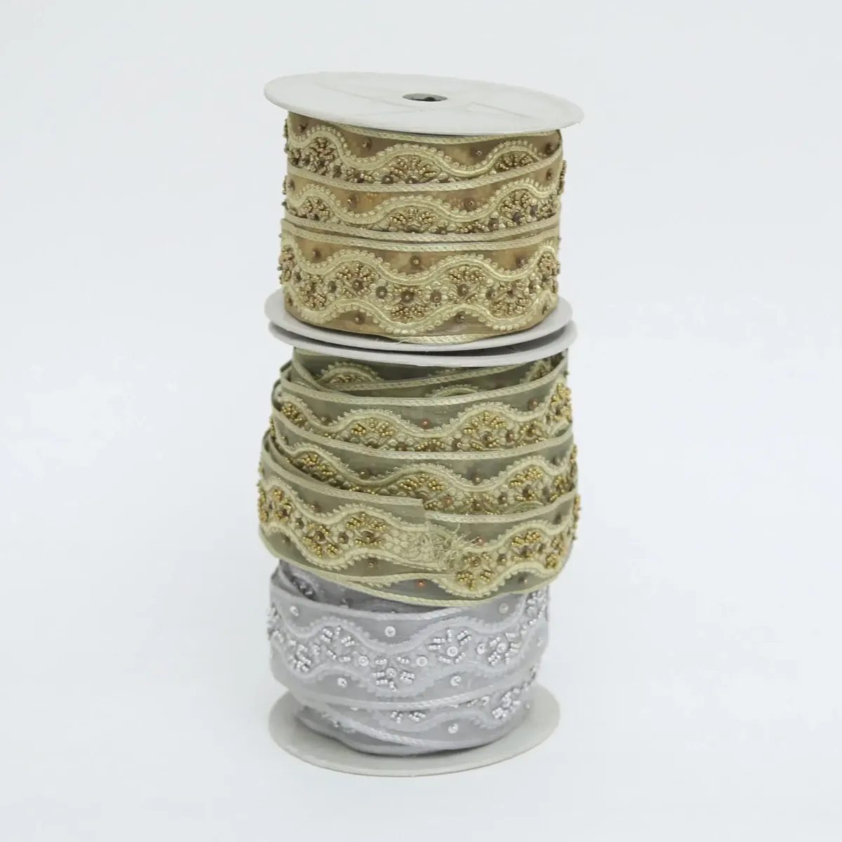 Beaded Wave Embroidered Voile Ribbon