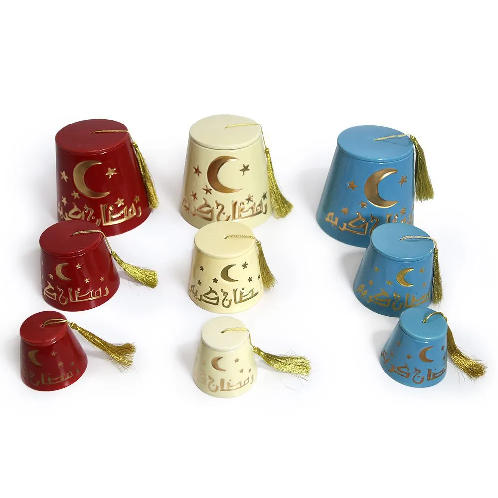 Ramadan Karim W/Moon Tarboosh Canister – Elegant Islamic Decoratives for Ramadan & Spiritual Home Accent