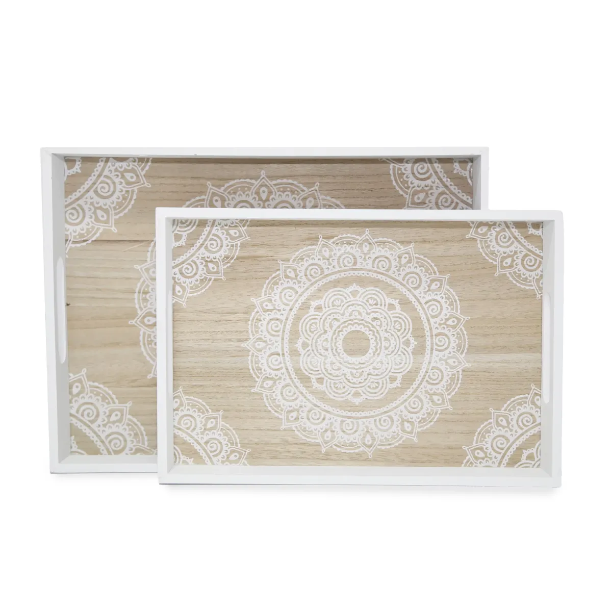 Mandala Print White & Natural Wooden ReTray