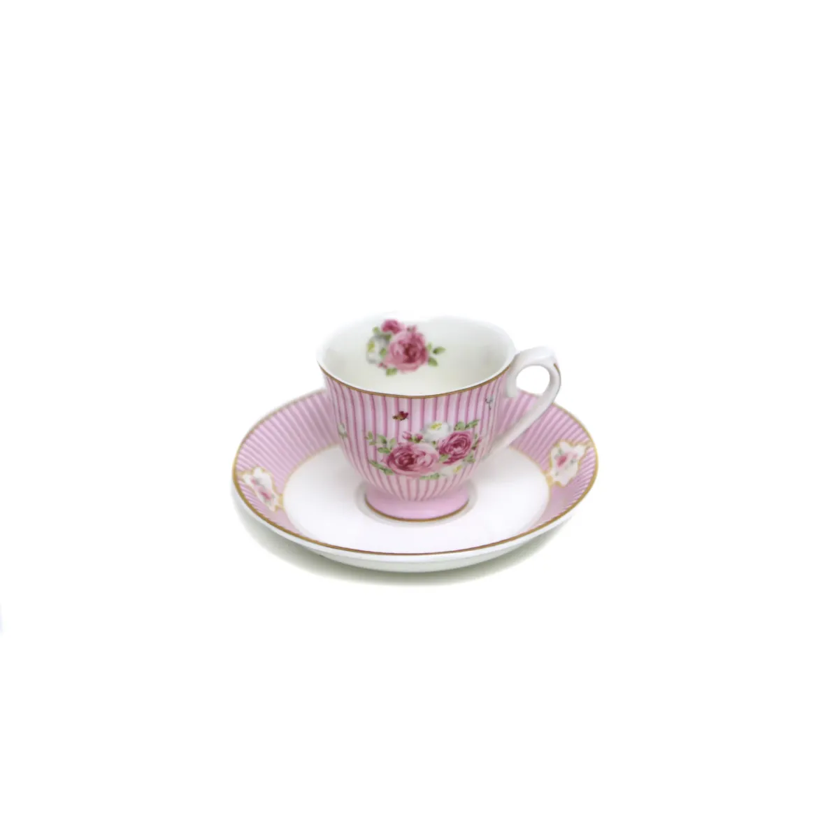 Striped Flower Coffee Cups With Plates