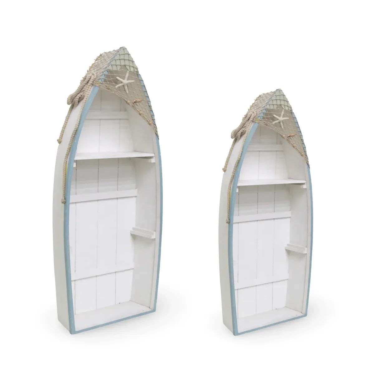 Fish Boat With Net Wooden Decoration – Nautical Tabletop Accent