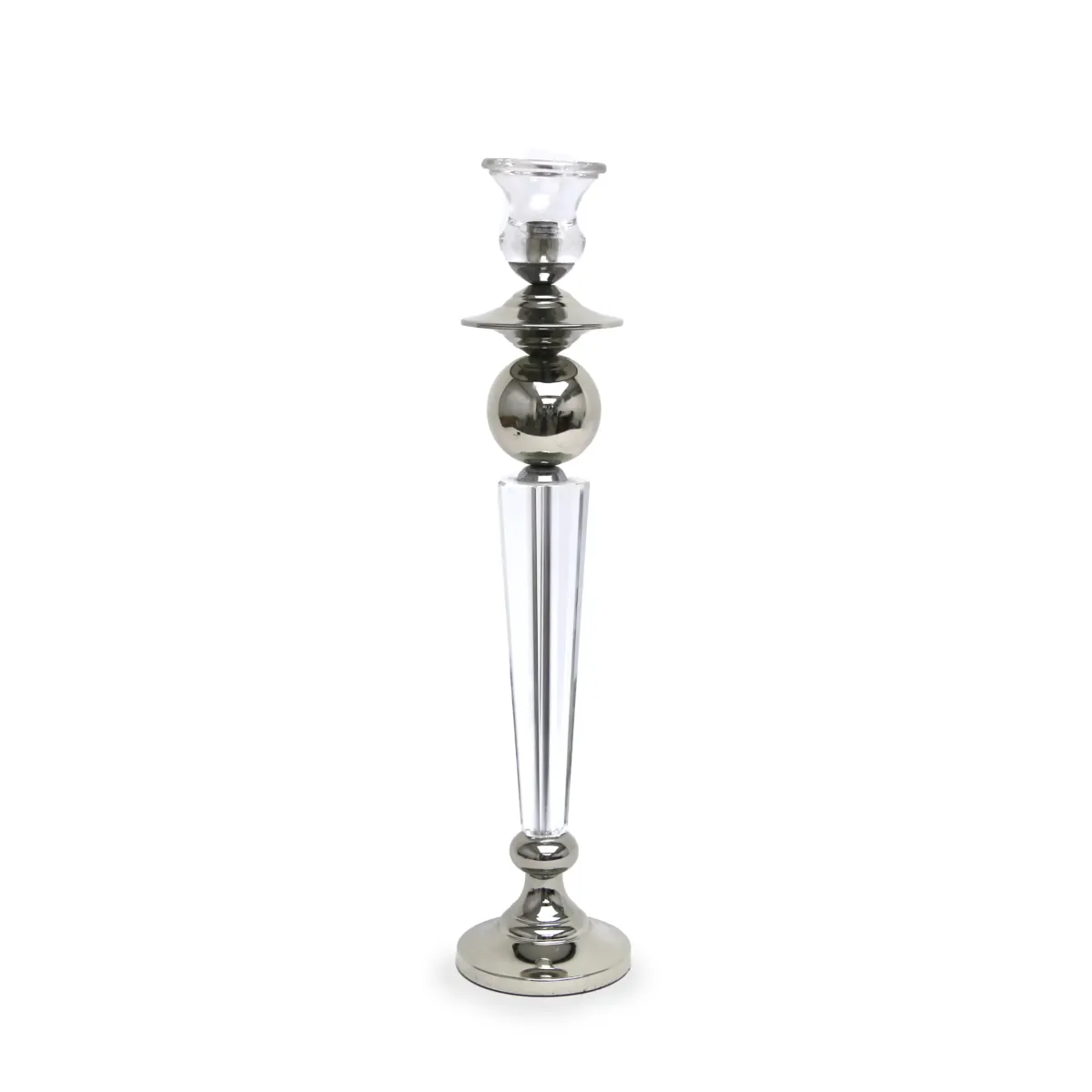 Nickle Plated Crystal Glass Candle Holder