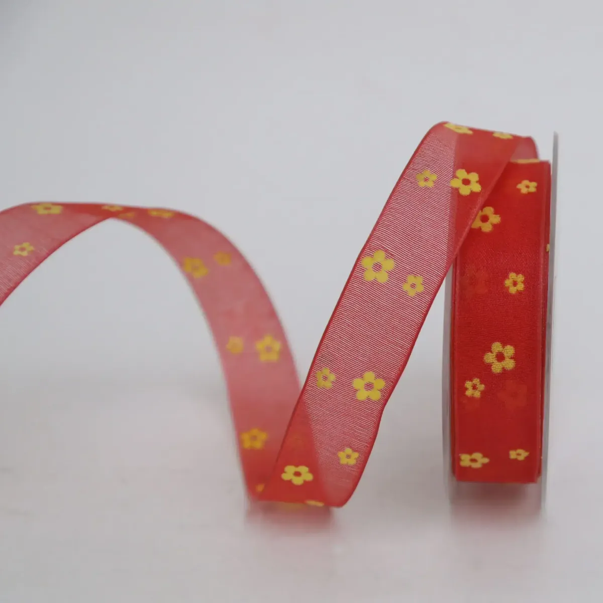 Red & Yellow Flower Linen Ribbon