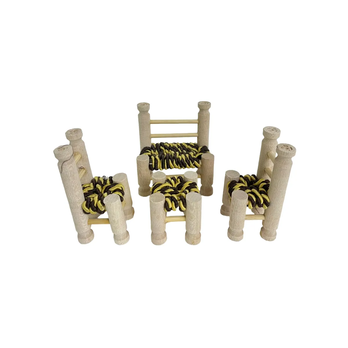 Brown & Yellow Mini Chair Set – 4pcs Ramadan Decor
