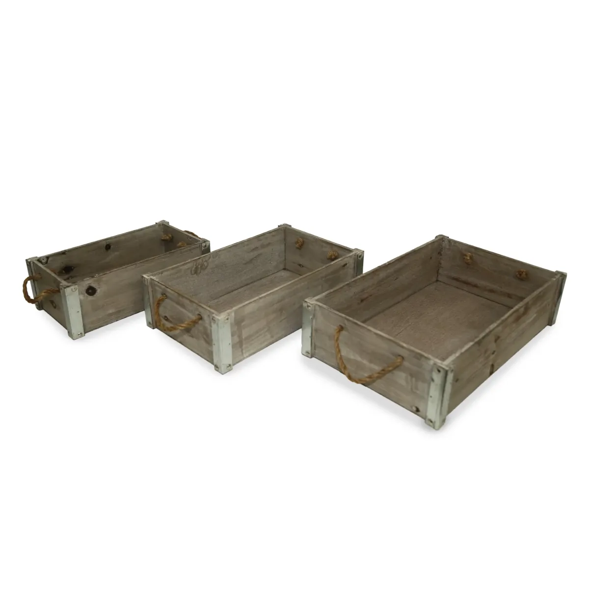 Rectangle Wooden Planter With Jute Handles
