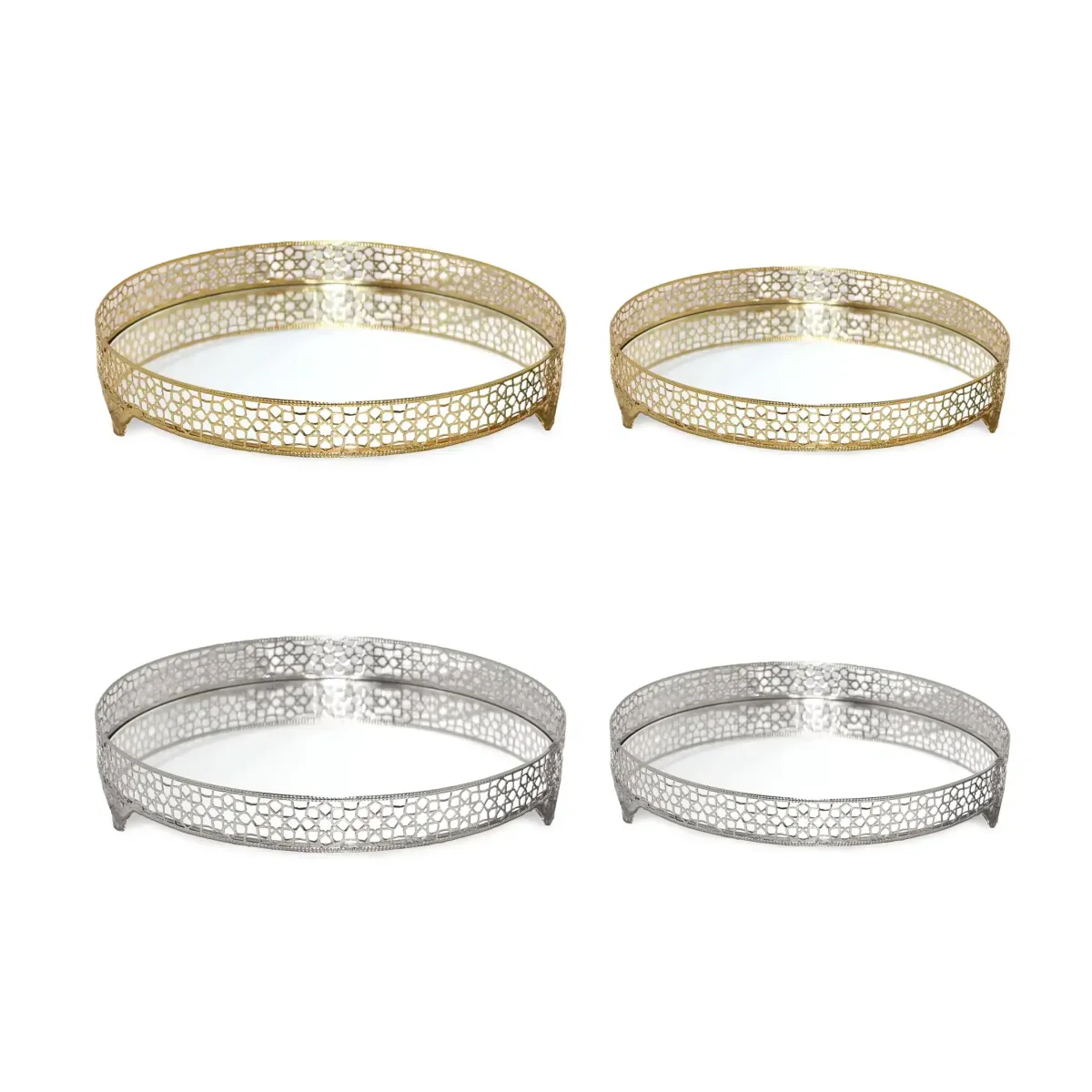 Round Footed Mirror Crown Design Tray