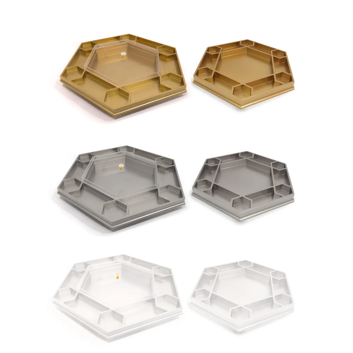 Wooden Hexagon Tray with Mini Hexagon Dividers – Elegant Serving and Storage Tray for Ramadan
